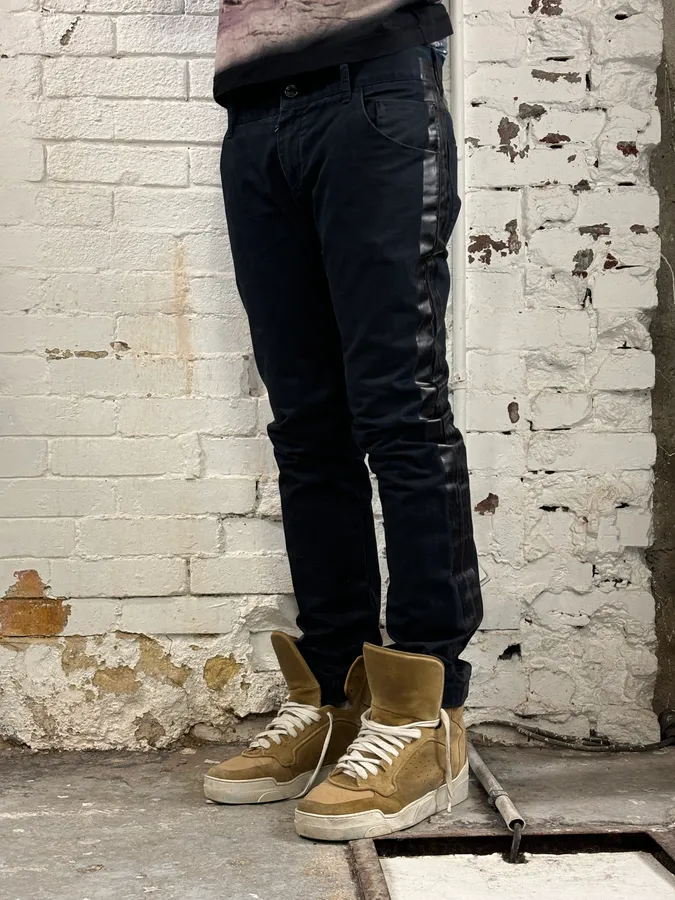 2010s Dolce & Gabbana Black Glossy Leather Trim Slim Jeans - Image 3