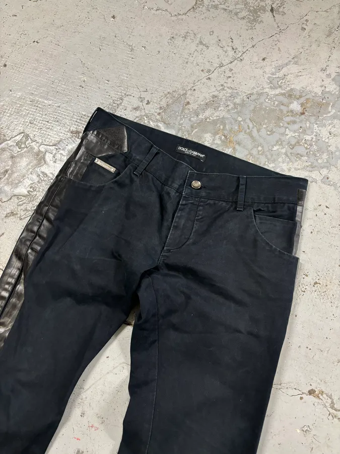 2010s Dolce & Gabbana Black Glossy Leather Trim Slim Jeans - Image 5