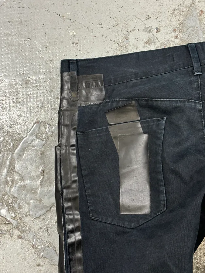 2010s Dolce & Gabbana Black Glossy Leather Trim Slim Jeans - Image 8