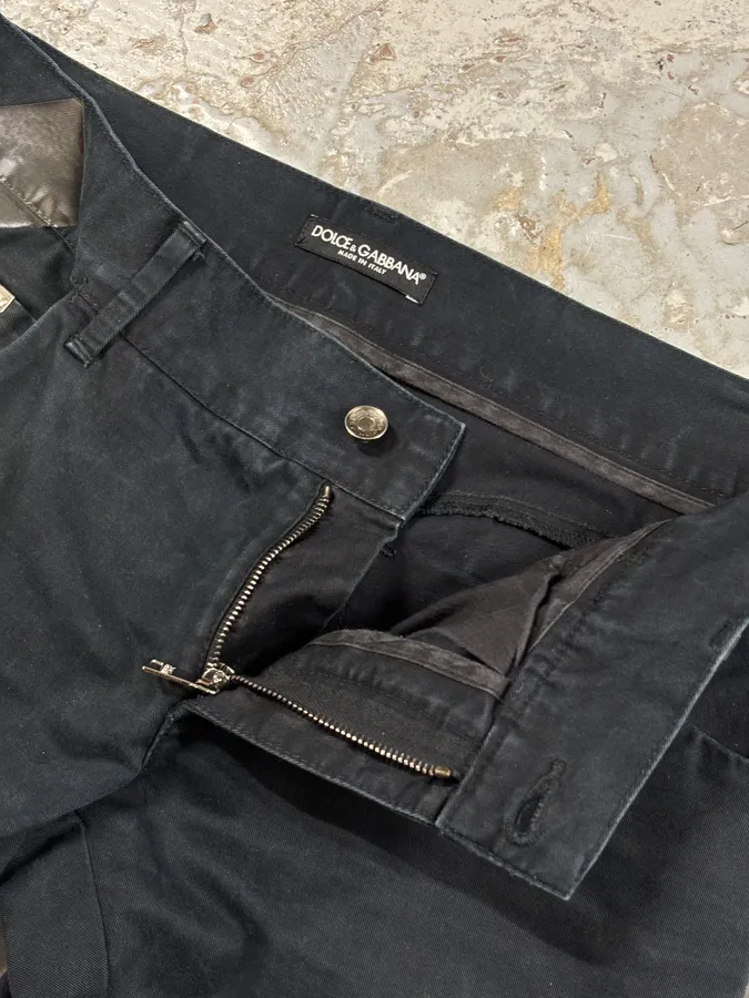 2010s Dolce & Gabbana Black Glossy Leather Trim Slim Jeans - Image 9