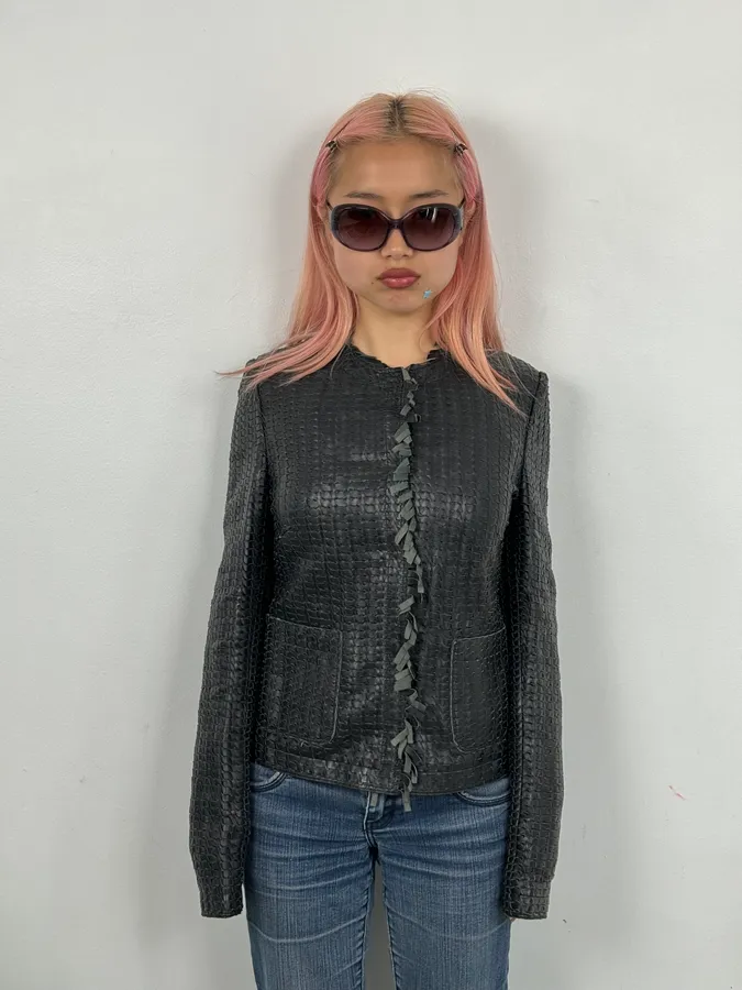 2010s Dolce & Gabbana Black Leather Perfored Jacket - Image 2