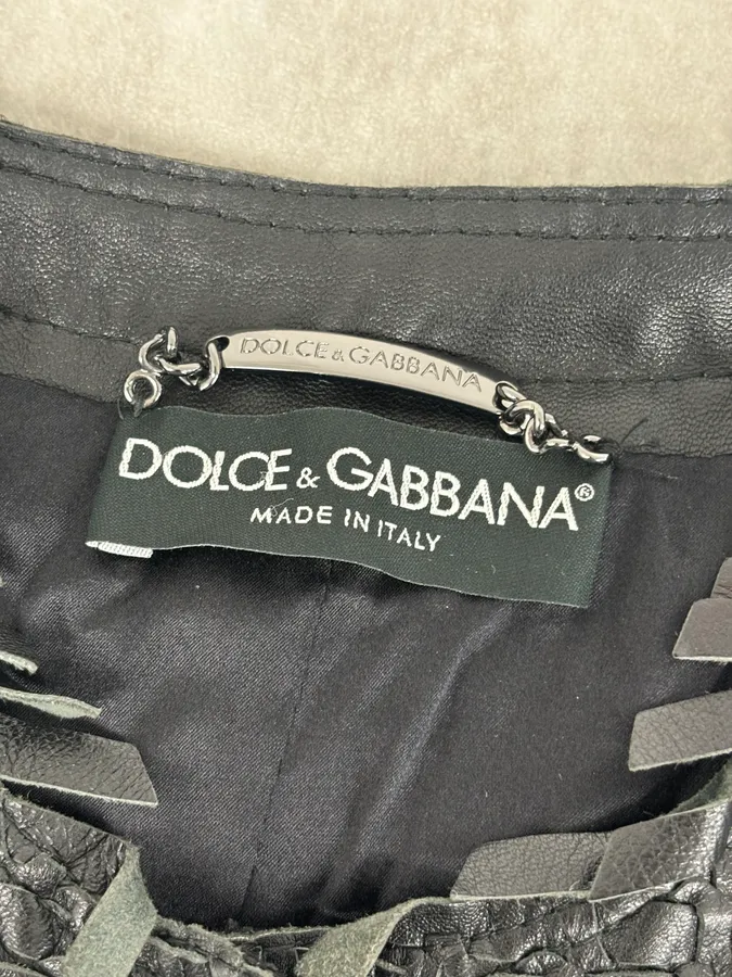 2010s Dolce & Gabbana Black Leather Perfored Jacket - Image 9