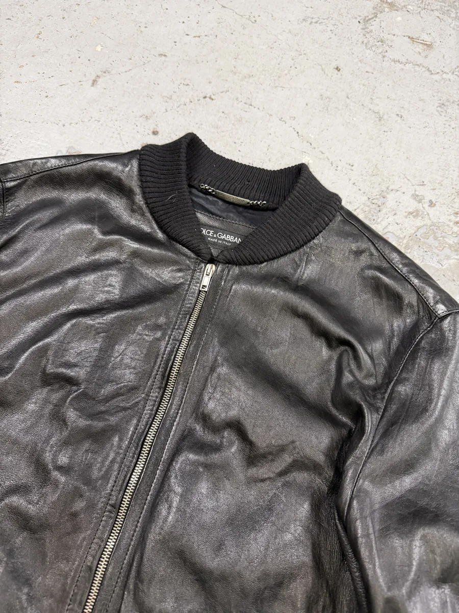 2010s Dolce & Gabbana Black Premium Lamb Leather Bomber Jacket - Image 4