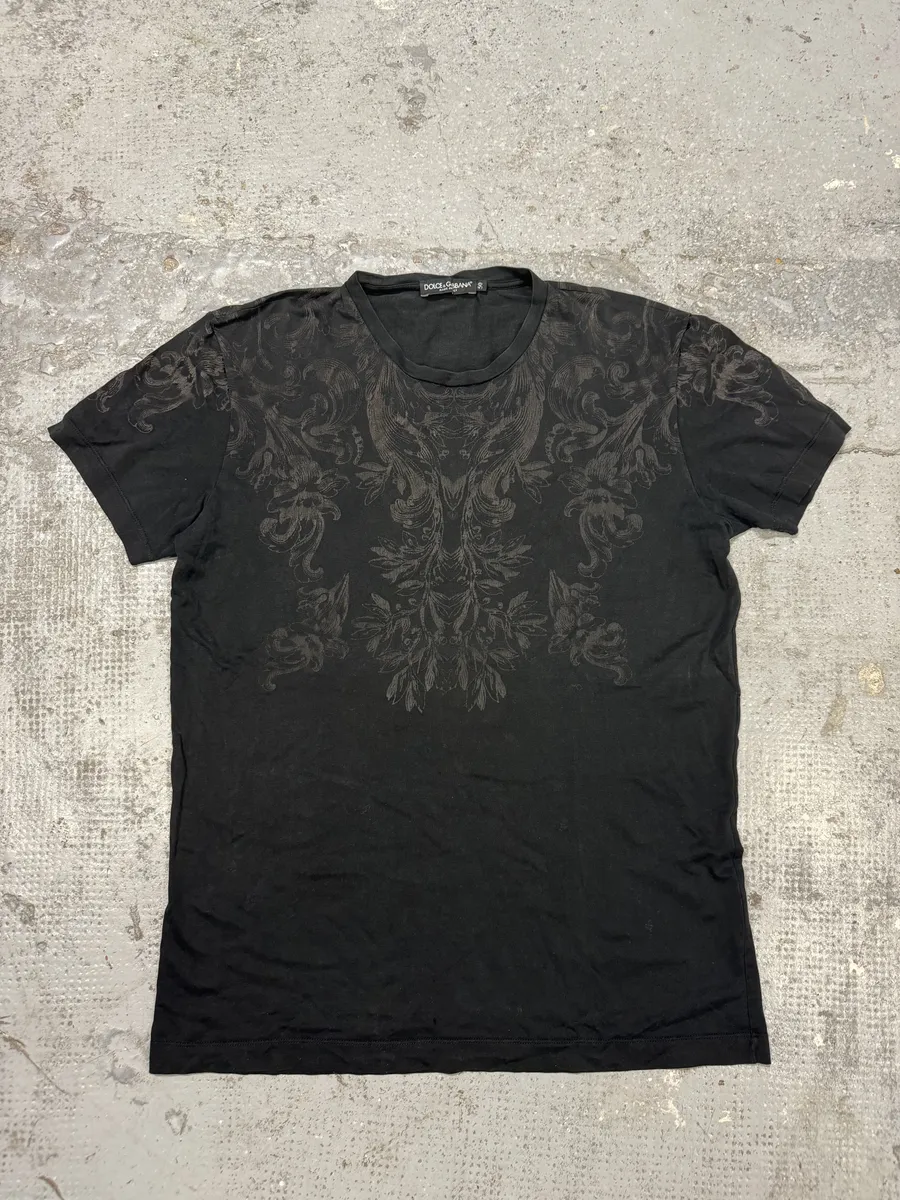 2010s Dolce & Gabbana Black Velvet Ornament T-Shirt