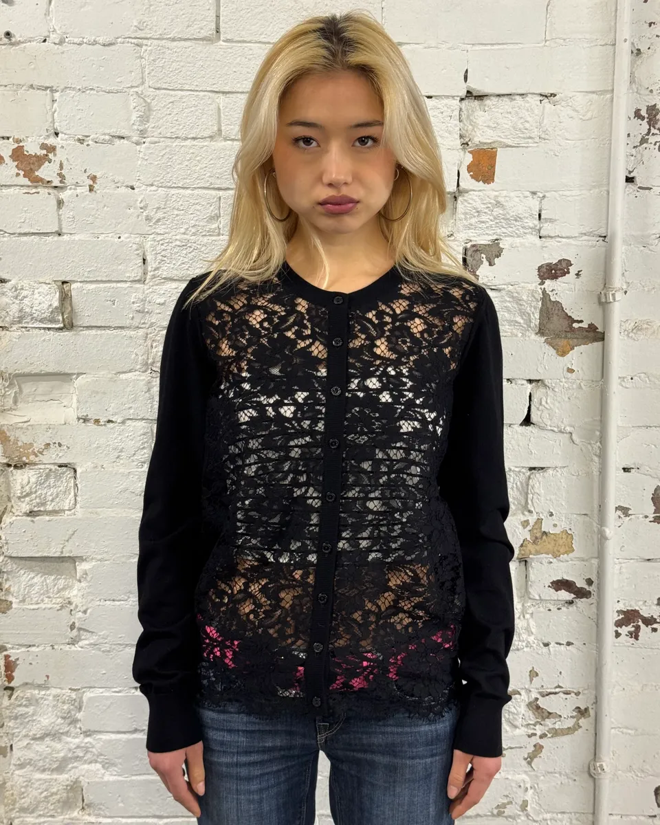 2010s Dolce & Gabbana Black Wool Lace Cardigan