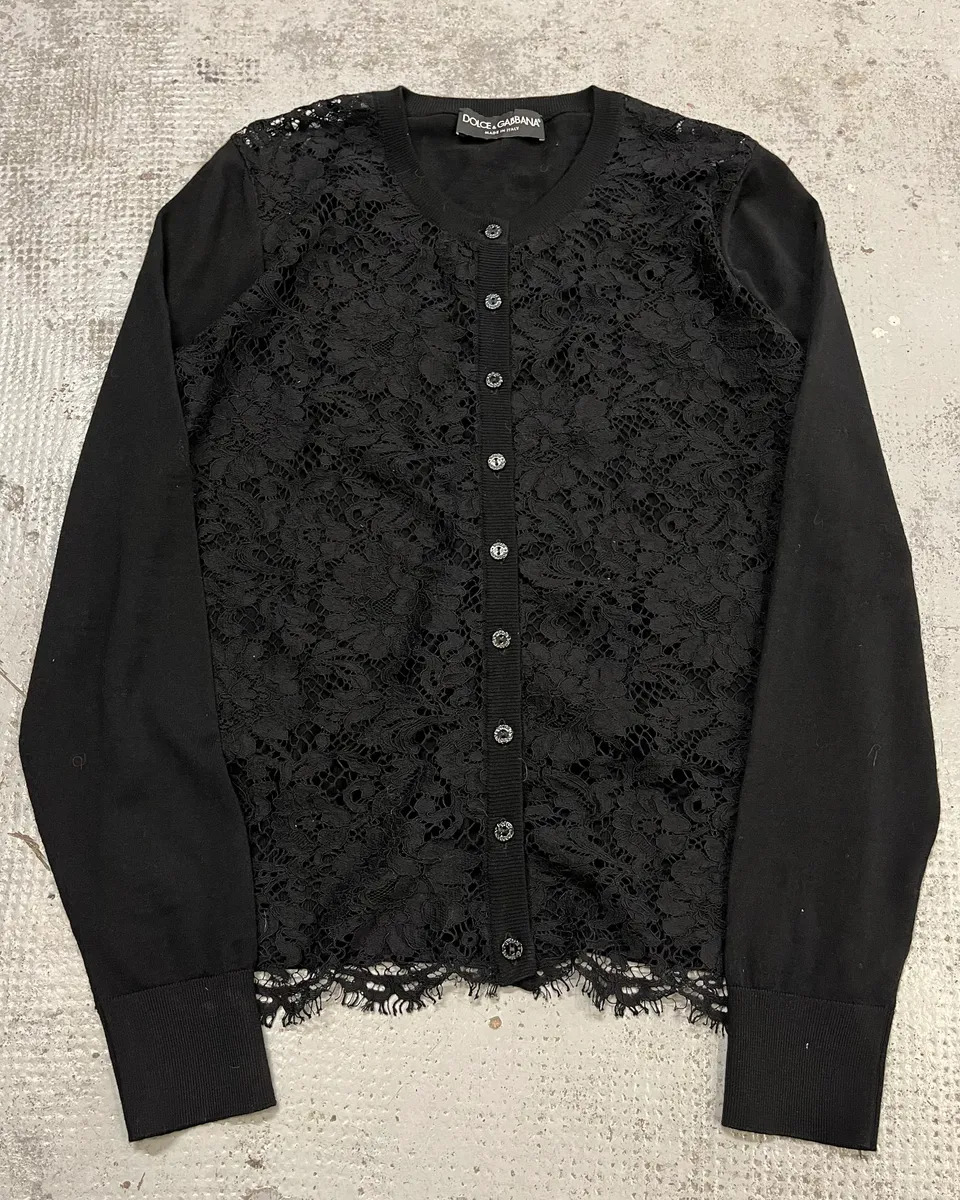 2010s Dolce & Gabbana Black Wool Lace Cardigan - Image 3