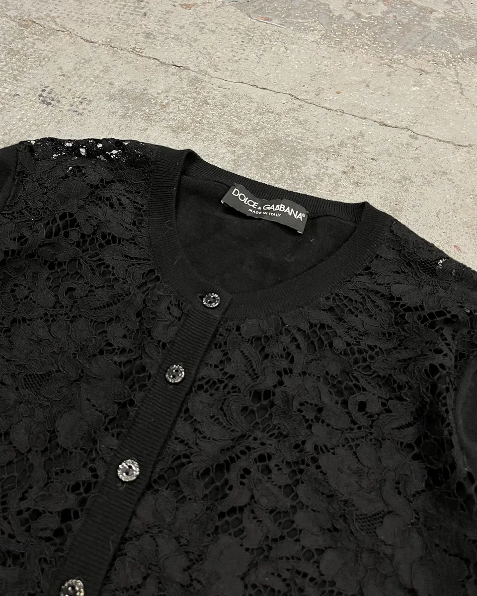 2010s Dolce & Gabbana Black Wool Lace Cardigan - Image 6