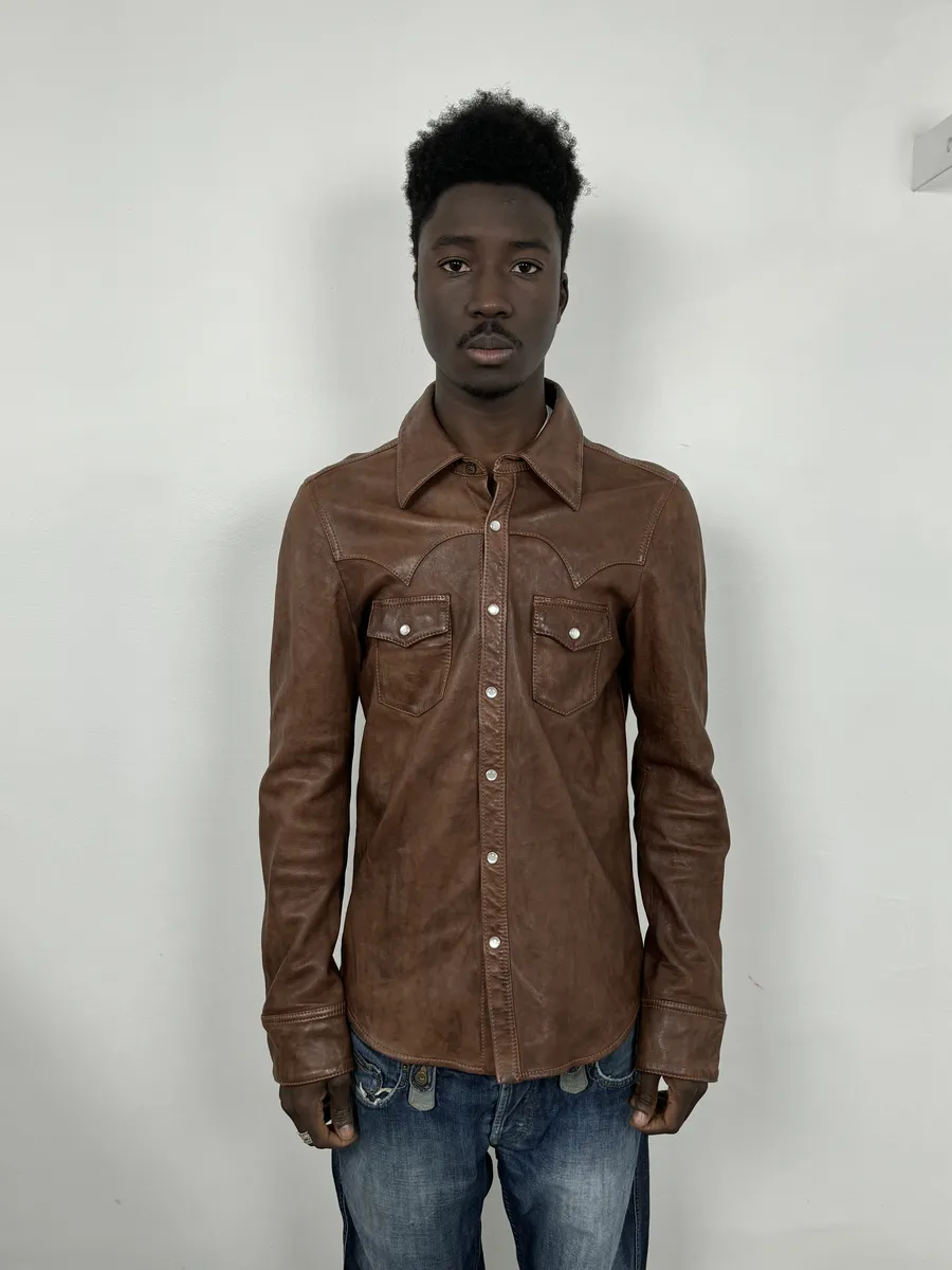 2010s Dolce & Gabbana Brown Leather Western Shirt