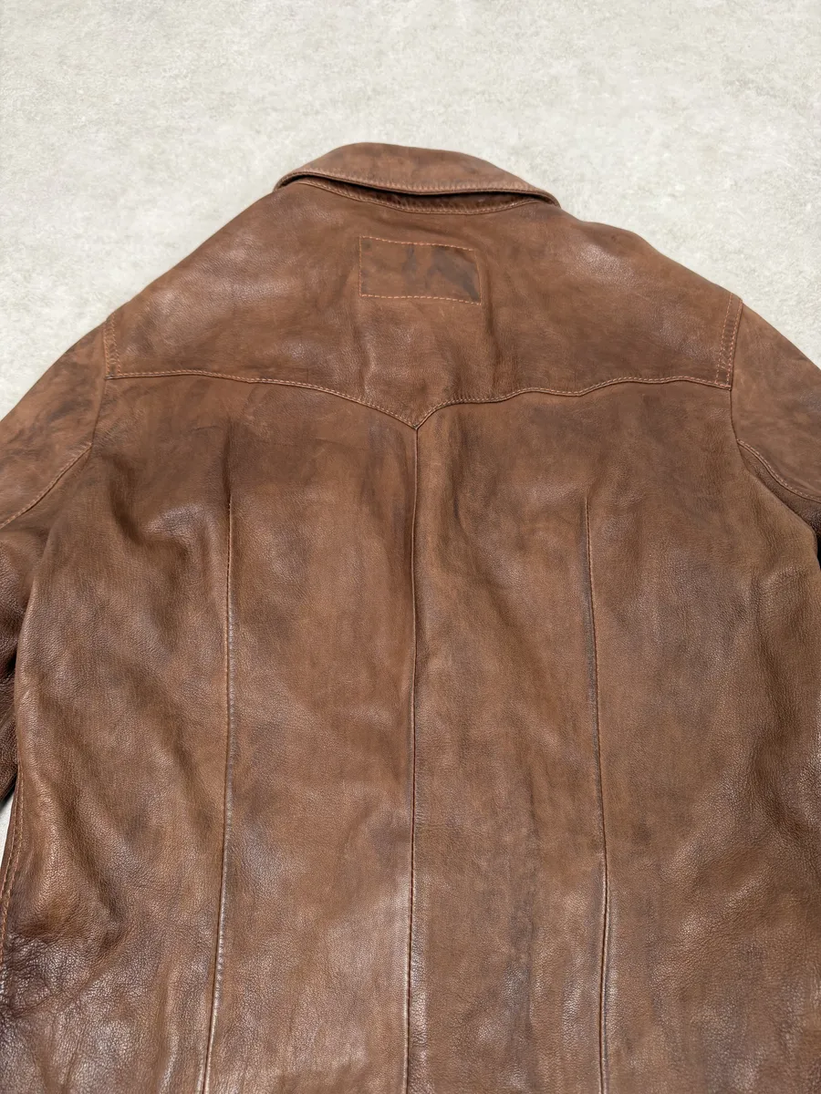 2010s Dolce & Gabbana Brown Leather Western Shirt - Image 10