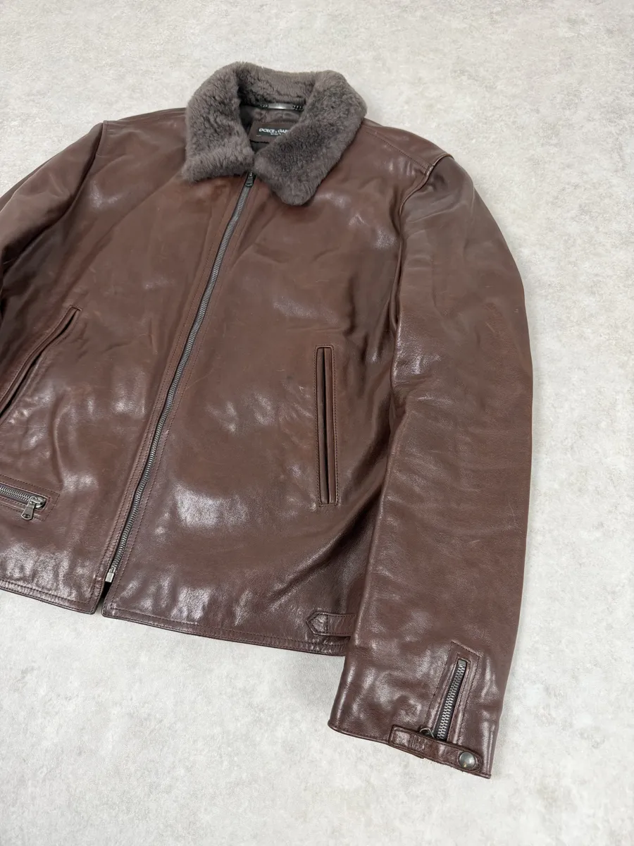 2010s Dolce & Gabbana Brown Premium Leather Jacket - Image 5