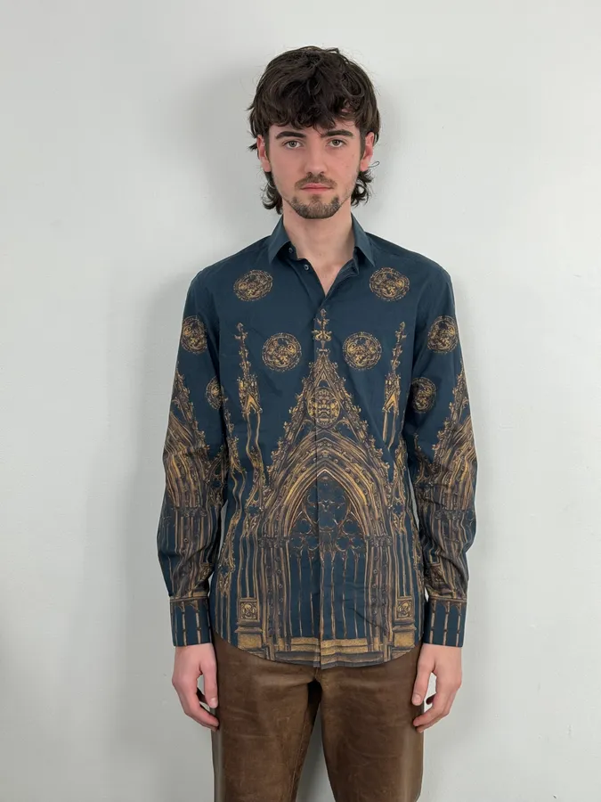 2010s Dolce & Gabbana Catholic Cathedral Navy Shirt - Image 2
