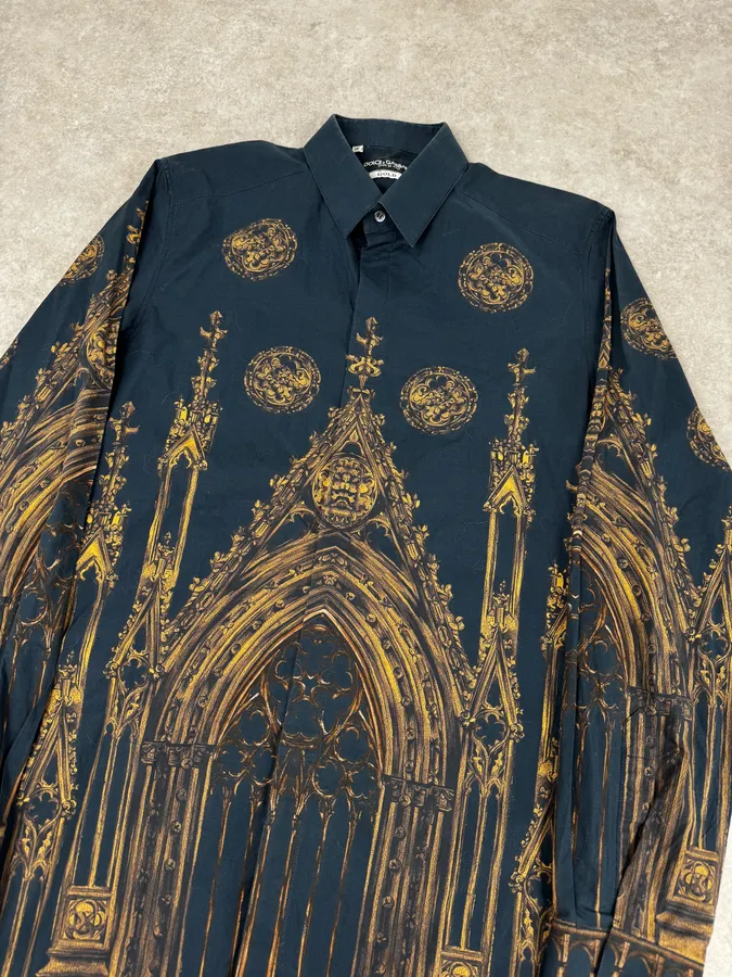 2010s Dolce & Gabbana Catholic Cathedral Navy Shirt - Image 5