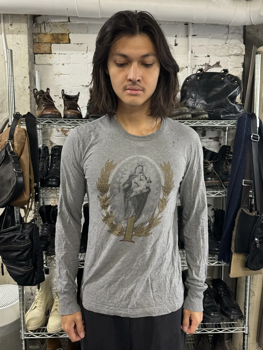 2010s Dolce & Gabbana Catholic Grey Distressed Longsleeves - Image 2