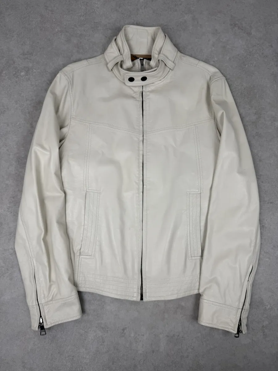2010s Dolce & Gabbana Creamy White Beige Leather Jacket