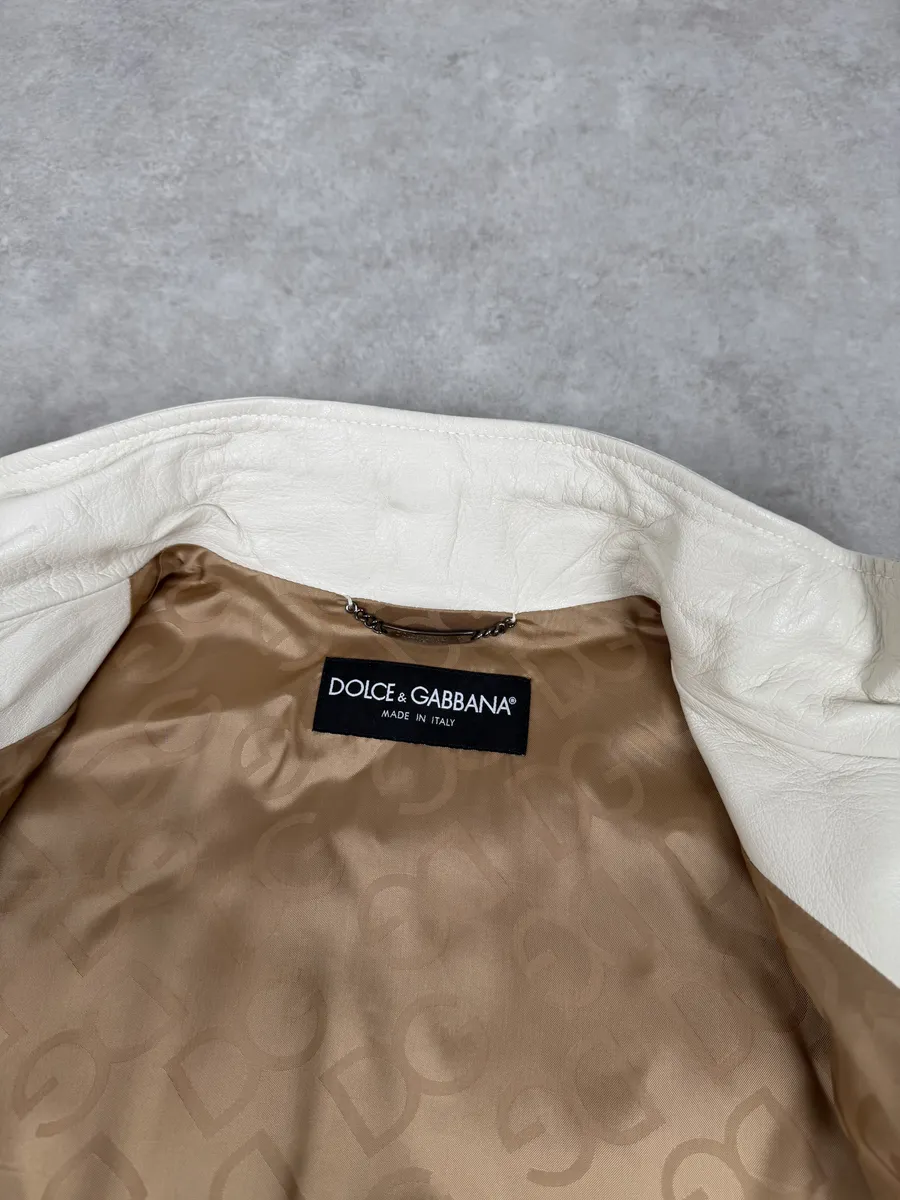 2010s Dolce & Gabbana Creamy White Beige Leather Jacket - Image 11
