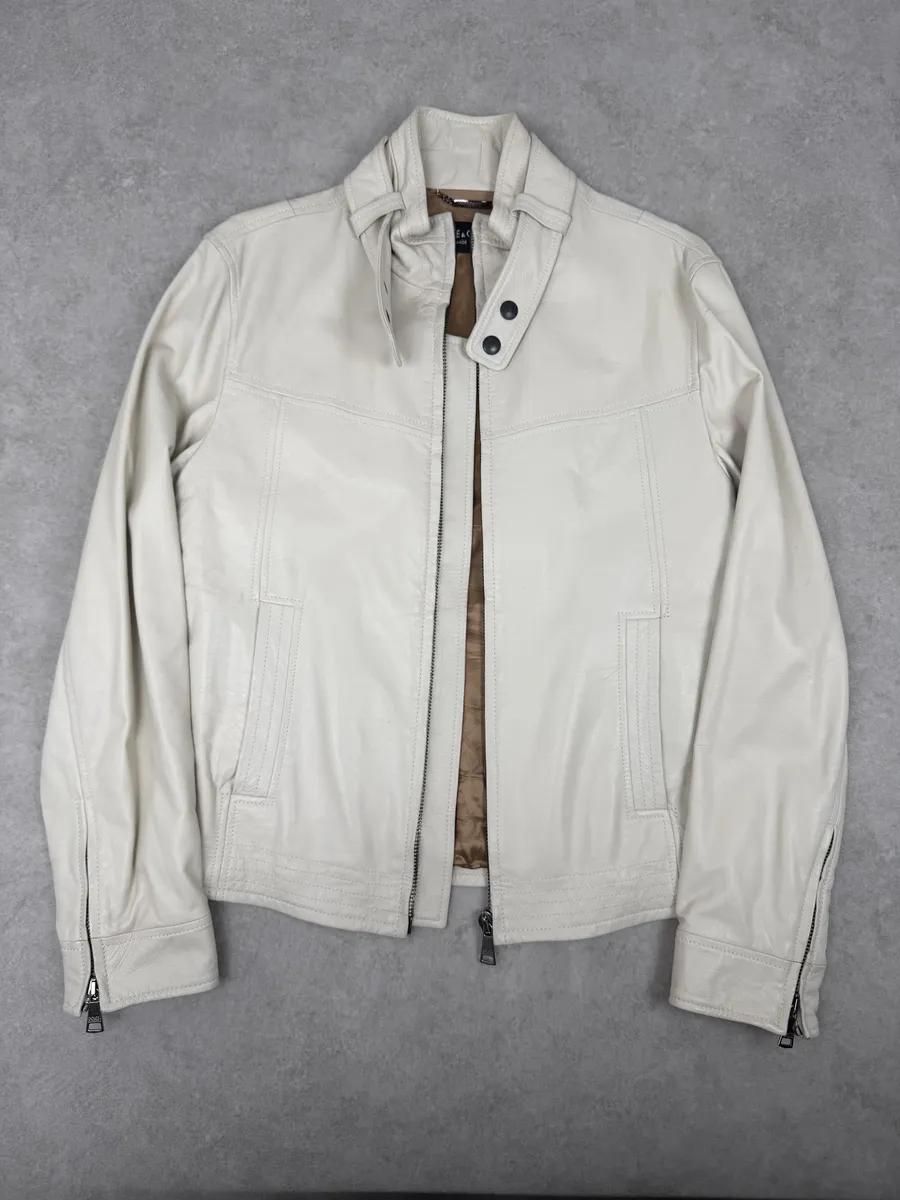 2010s Dolce & Gabbana Creamy White Beige Leather Jacket - Image 12