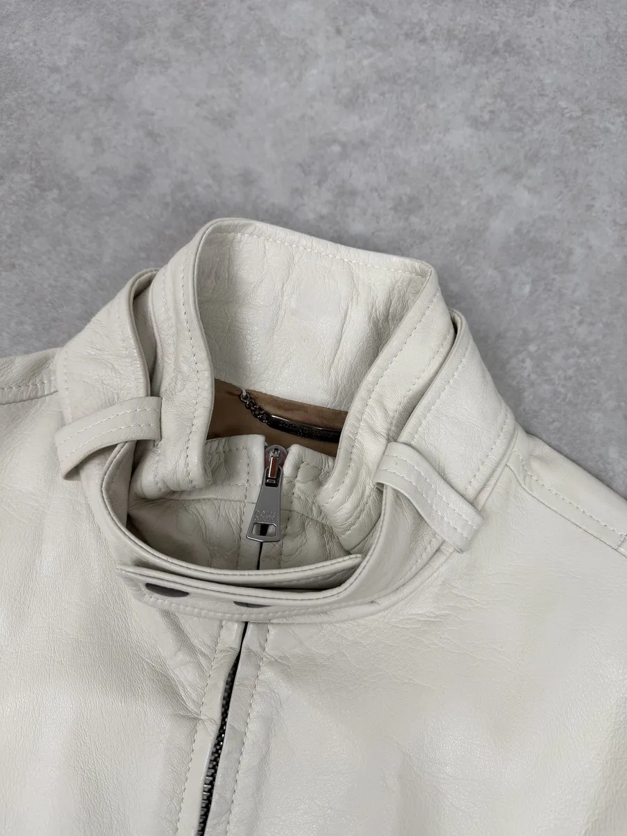 2010s Dolce & Gabbana Creamy White Beige Leather Jacket - Image 13