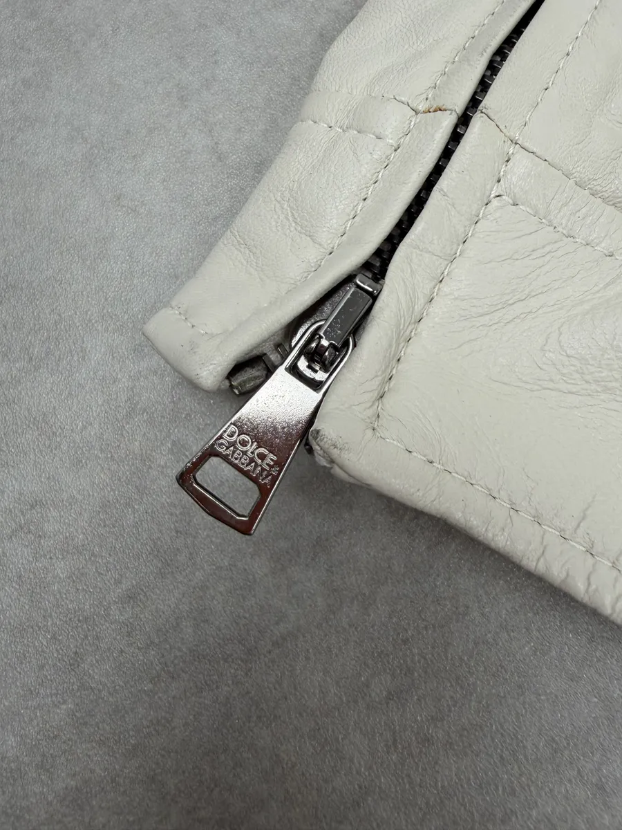 2010s Dolce & Gabbana Creamy White Beige Leather Jacket - Image 14