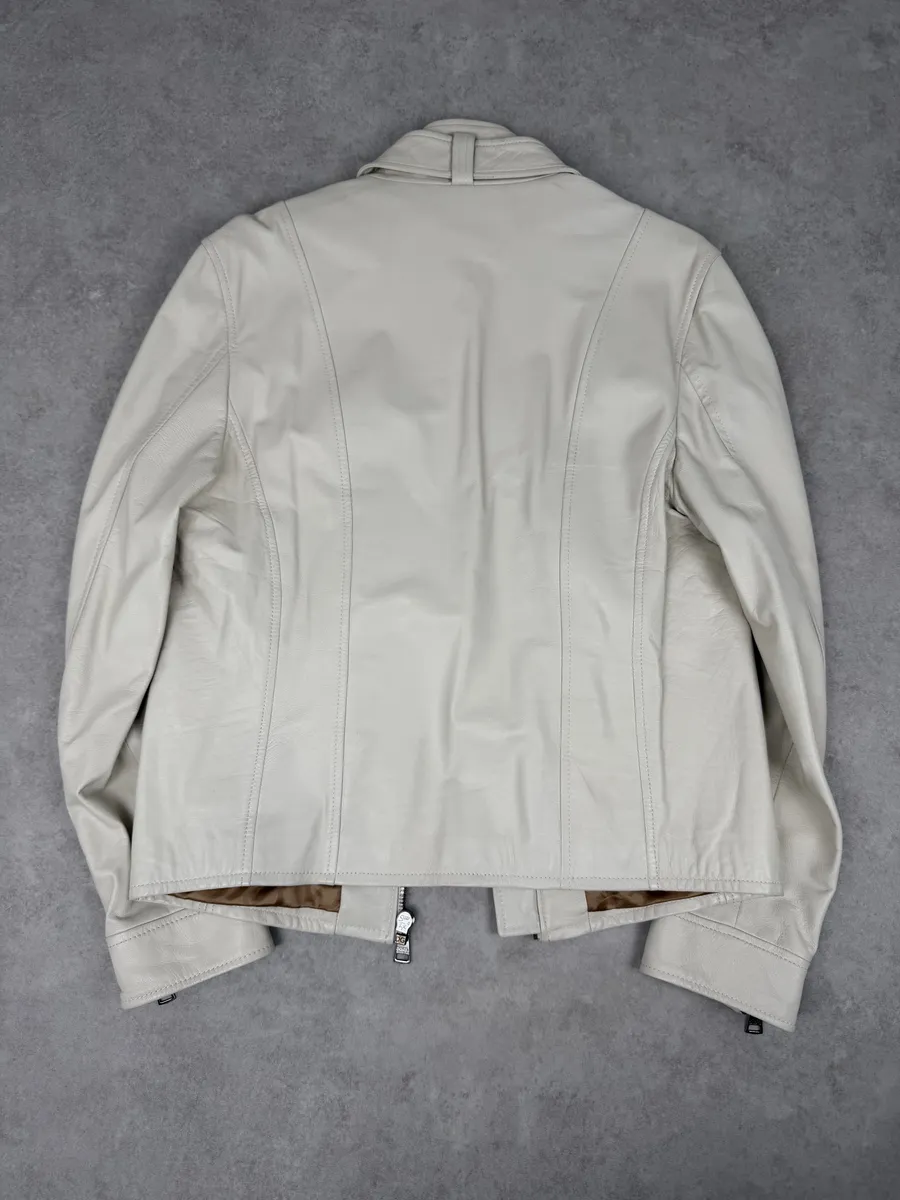 2010s Dolce & Gabbana Creamy White Beige Leather Jacket - Image 2