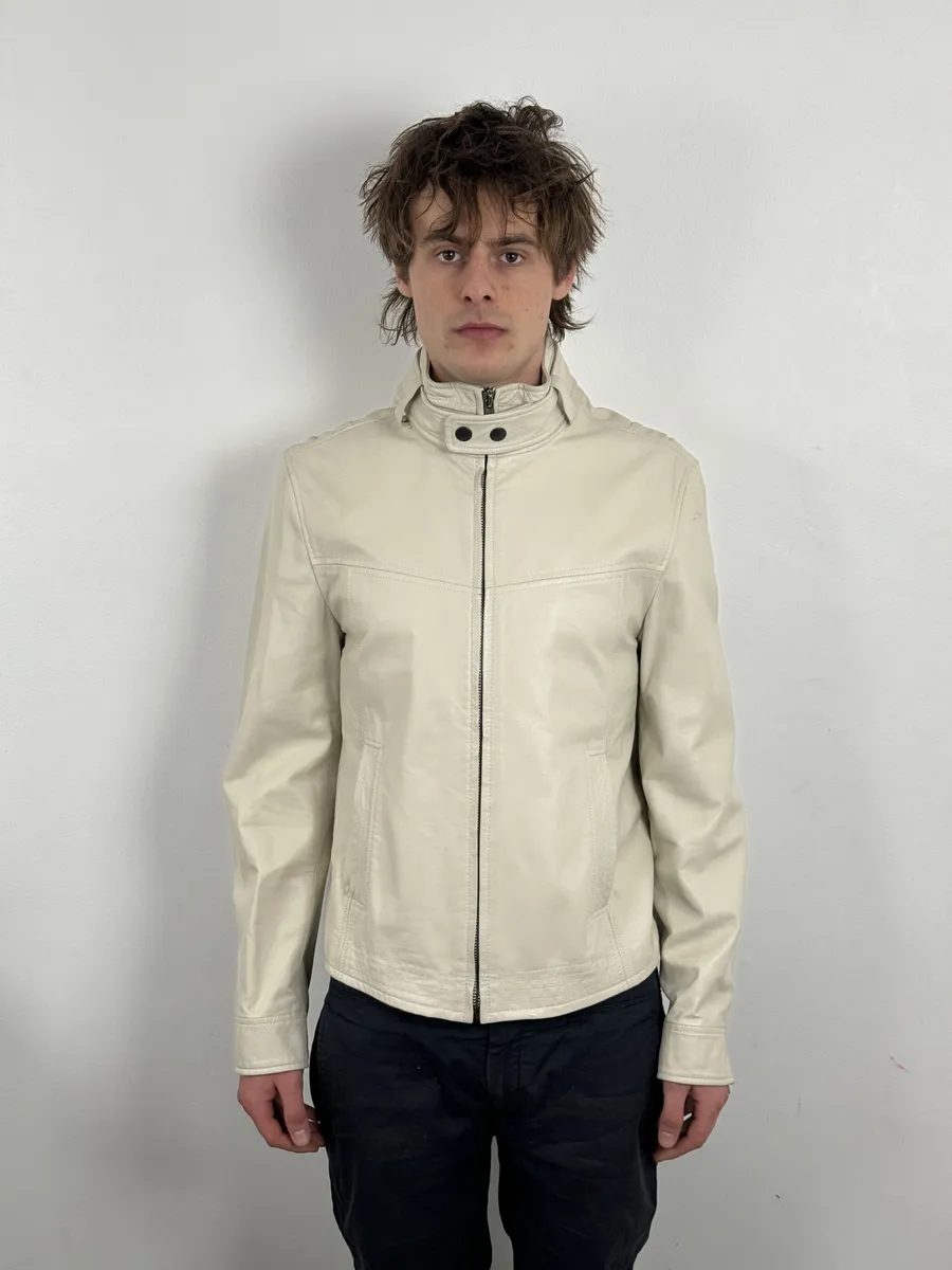2010s Dolce & Gabbana Creamy White Beige Leather Jacket - Image 3