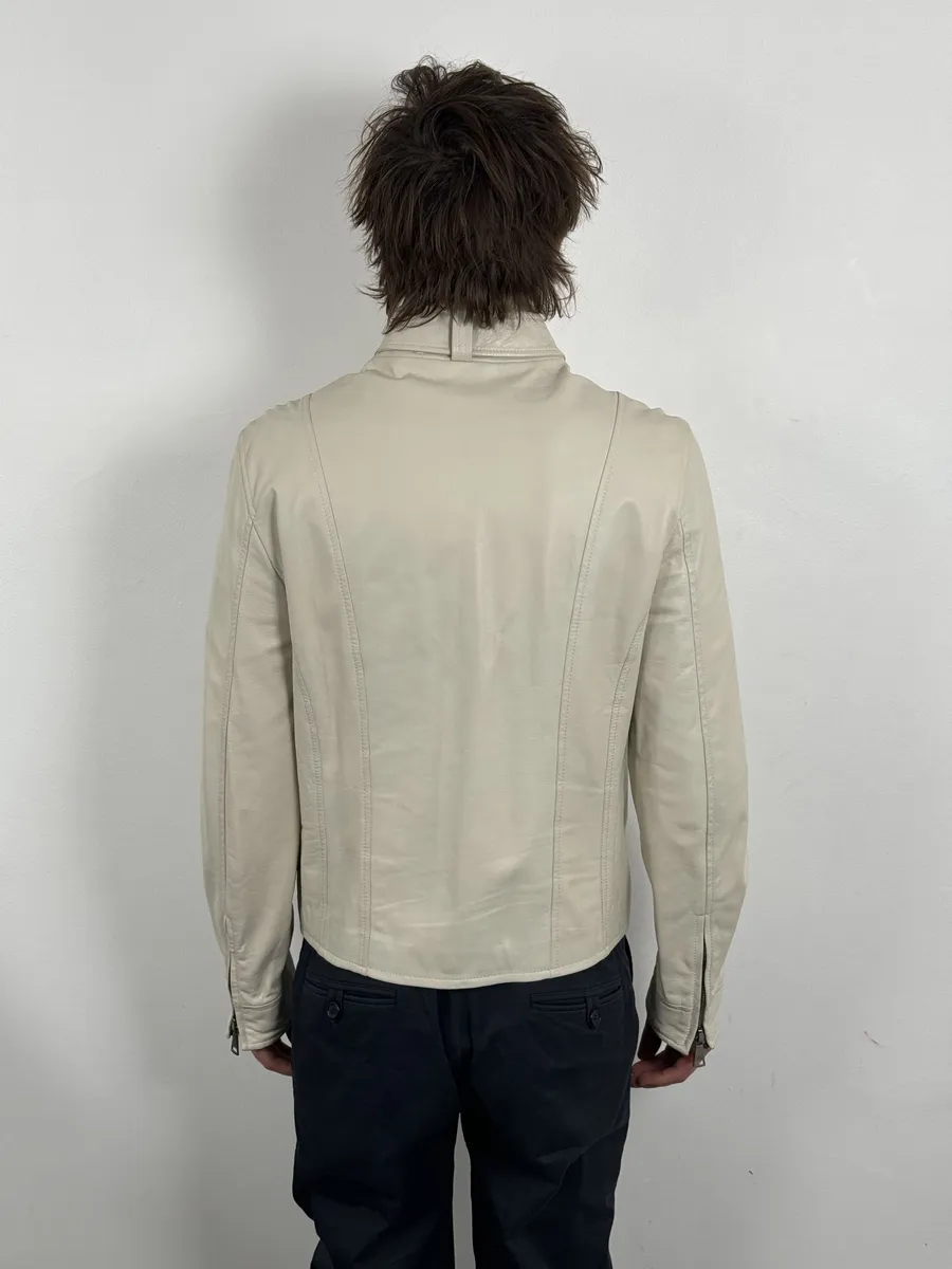 2010s Dolce & Gabbana Creamy White Beige Leather Jacket - Image 4