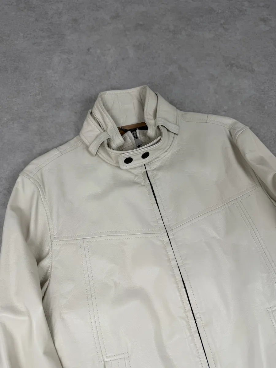 2010s Dolce & Gabbana Creamy White Beige Leather Jacket - Image 5