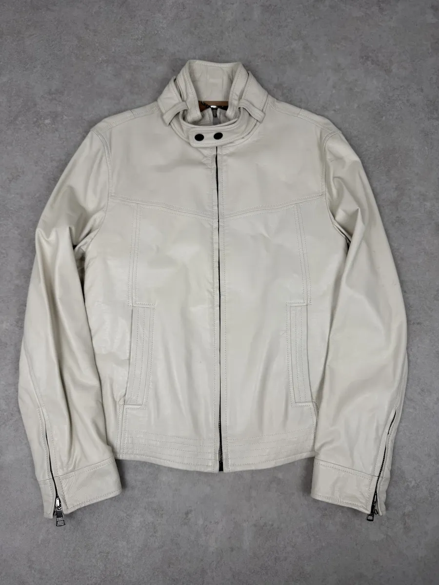 2010s Dolce & Gabbana Creamy White Beige Leather Jacket - Image 7