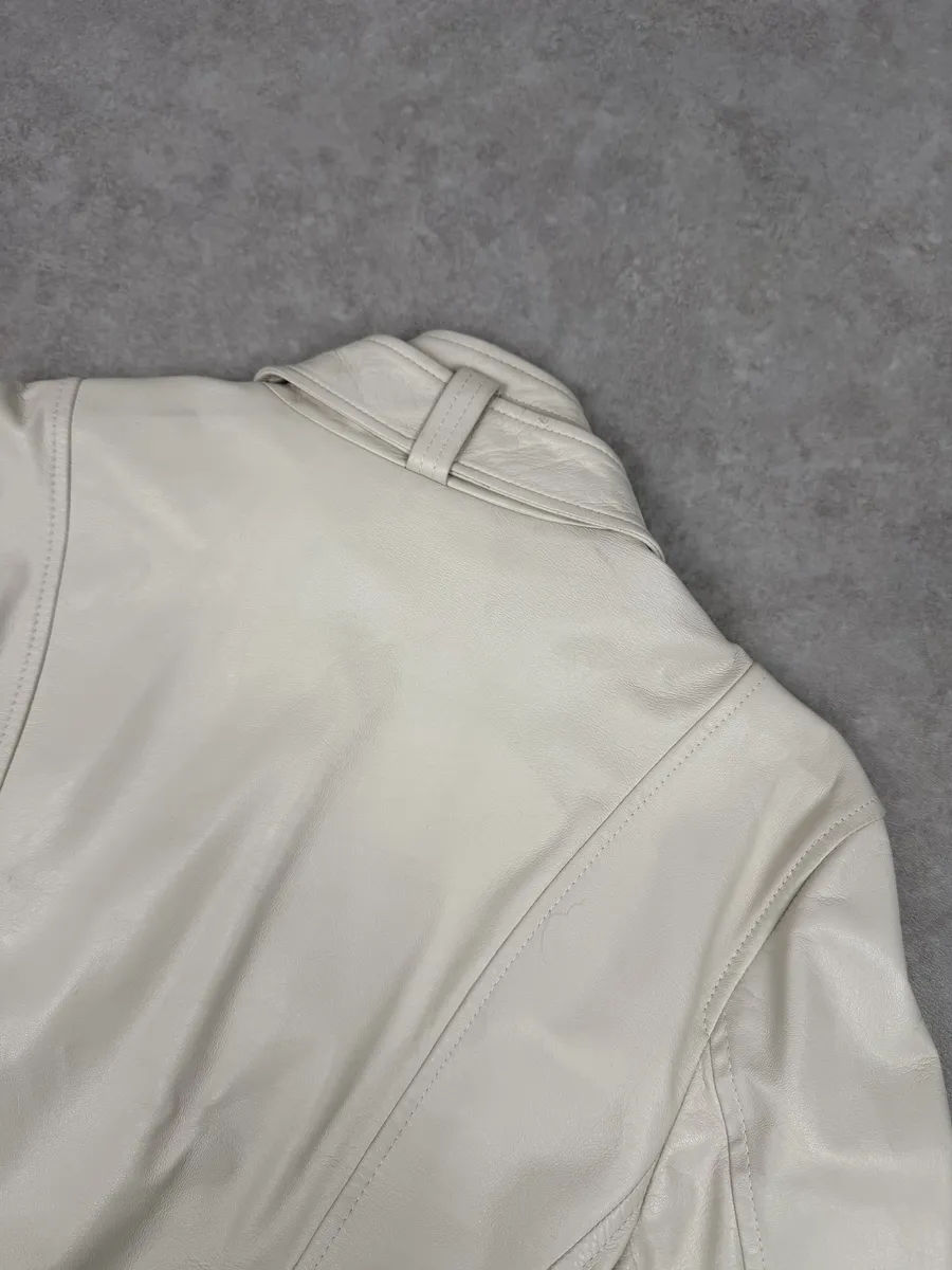 2010s Dolce & Gabbana Creamy White Beige Leather Jacket - Image 8