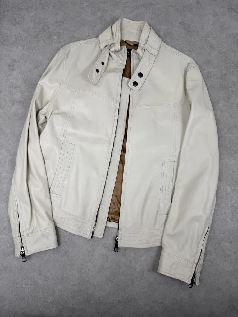2010s Dolce & Gabbana Creamy White Beige Leather Jacket - Image 9