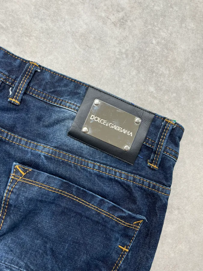 2010s Dolce & Gabbana Flag Holes USA Navy Denim Distressed Jeans - Image 10