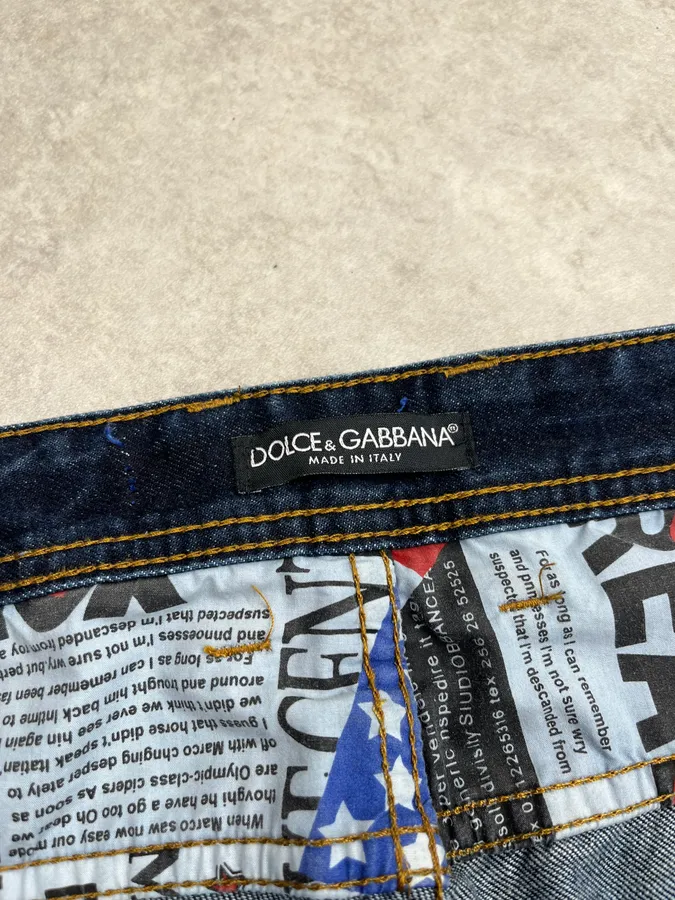 2010s Dolce & Gabbana Flag Holes USA Navy Denim Distressed Jeans - Image 11