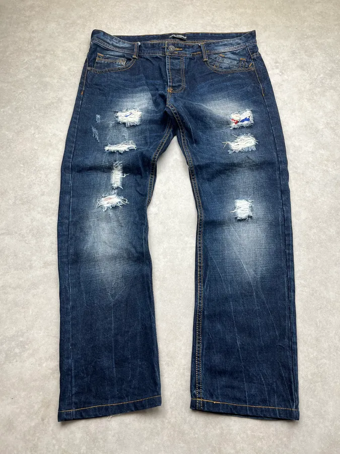 2010s Dolce & Gabbana Flag Holes USA Navy Denim Distressed Jeans - Image 5