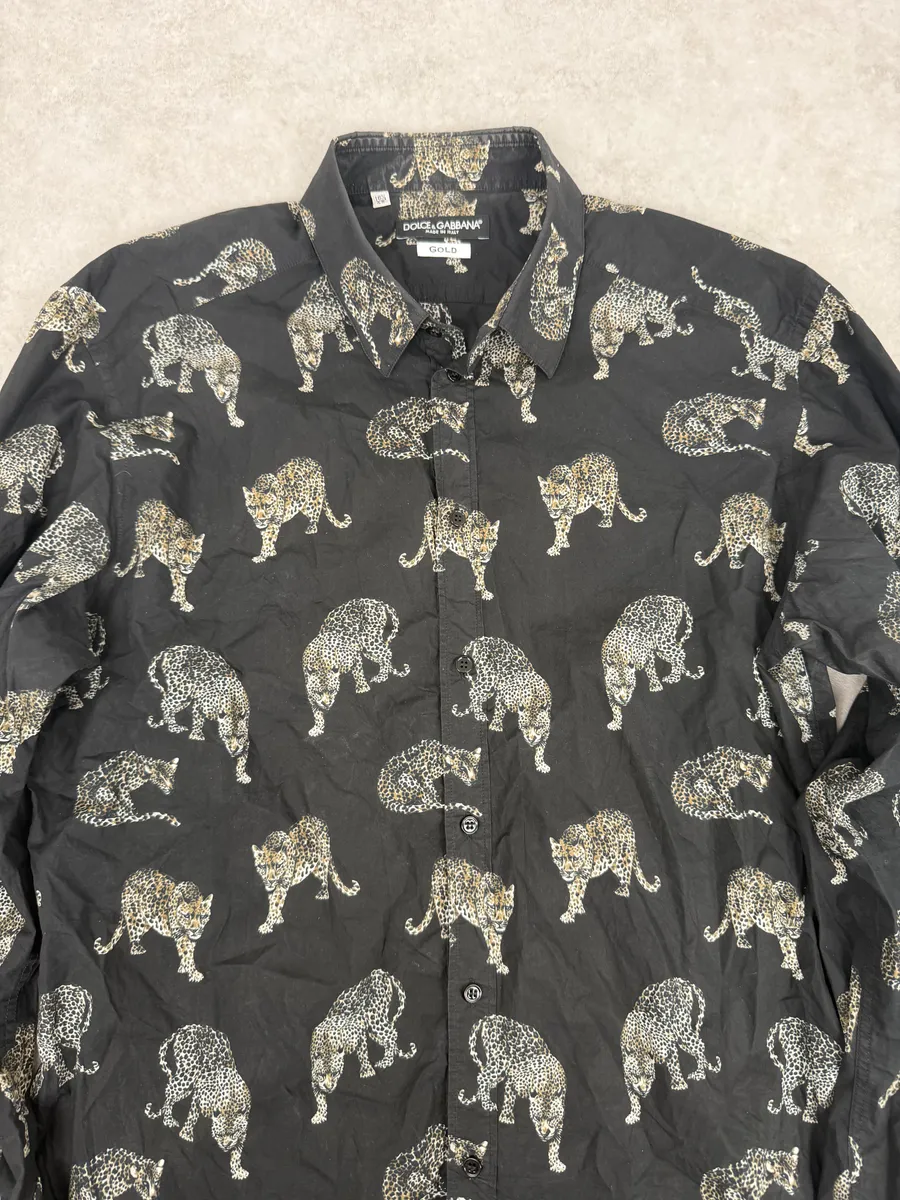 2010s Dolce & Gabbana Gold Mafia Leopard Black Shirt - Image 6