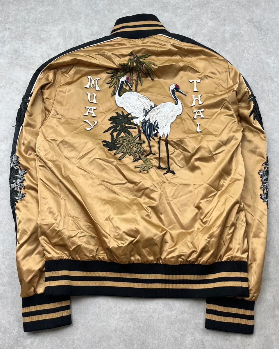 2010s Dolce & Gabbana Gold Nylon Embroidered Tiger Track Bomber Jacket - Image 7