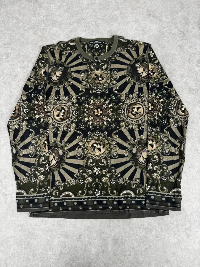2010s Dolce & Gabbana Green Fantasy World Henley Longsleeve
