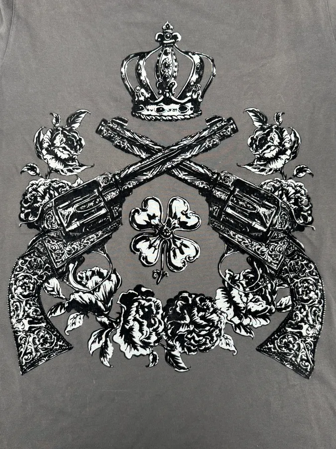2010s Dolce & Gabbana Grey Baroque Guns T-Shirt - Image 5