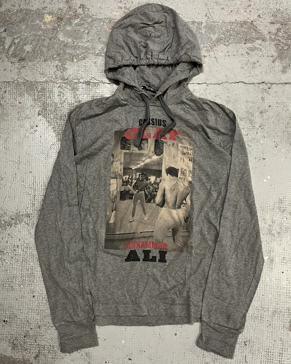 2010s Dolce & Gabbana Grey Muhammad Ali Graphic Hoodie T-Shirt