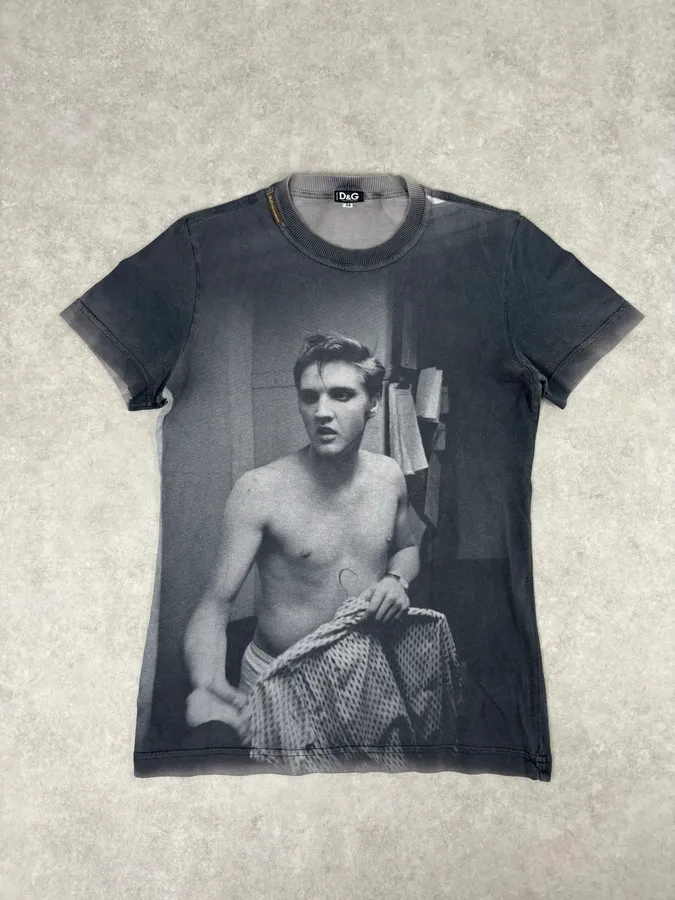 2010s Dolce & Gabbana Grey Shadow Elvis Photography T-Shirt