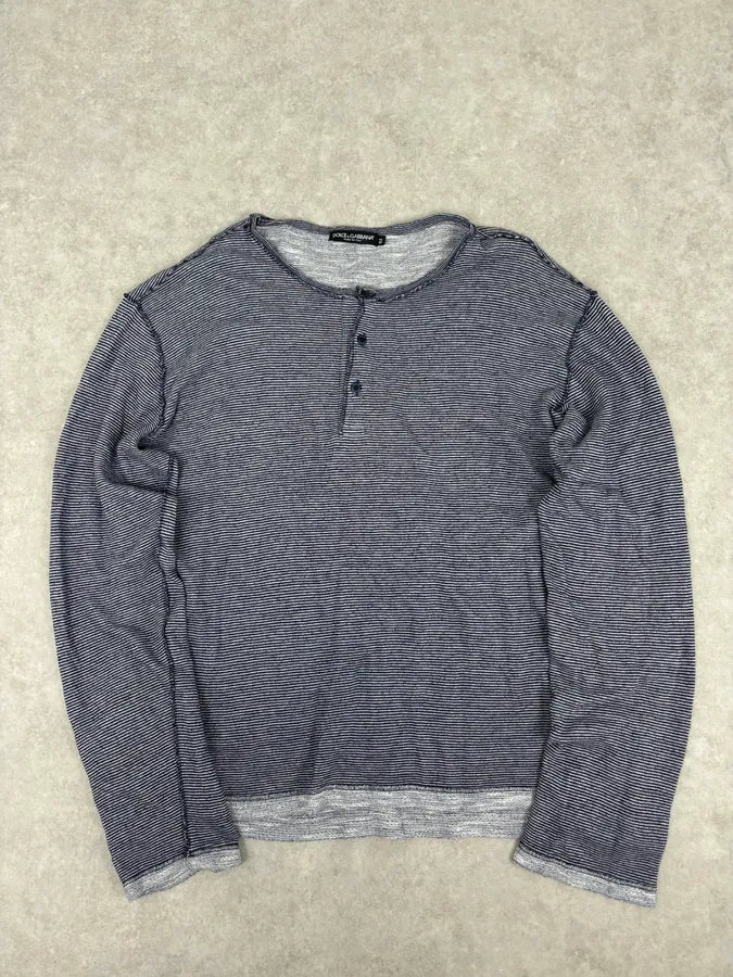 2010s Dolce & Gabbana Grey Striped Henley Longsleeves