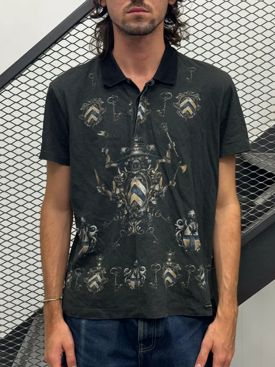 2010s Dolce & Gabbana Heraldic Knight Black Polo