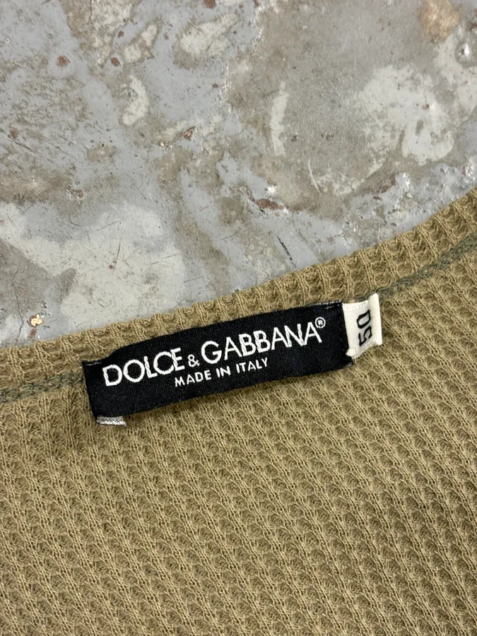 2010s Dolce & Gabbana Khaki Contrast Stitch V-Neck Longsleeve T-Shirt - Image 7