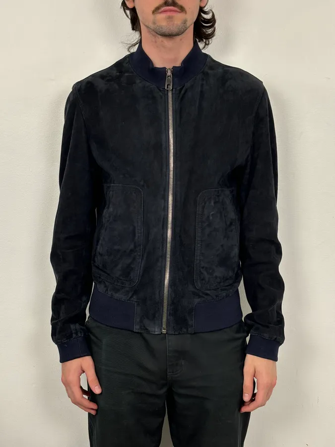 2010s Dolce & Gabbana Navy Leather Bomber Jacket - Image 2