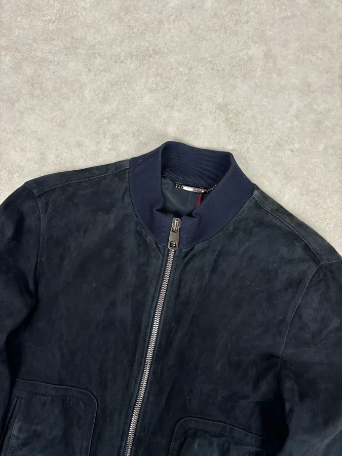 2010s Dolce & Gabbana Navy Leather Bomber Jacket - Image 4