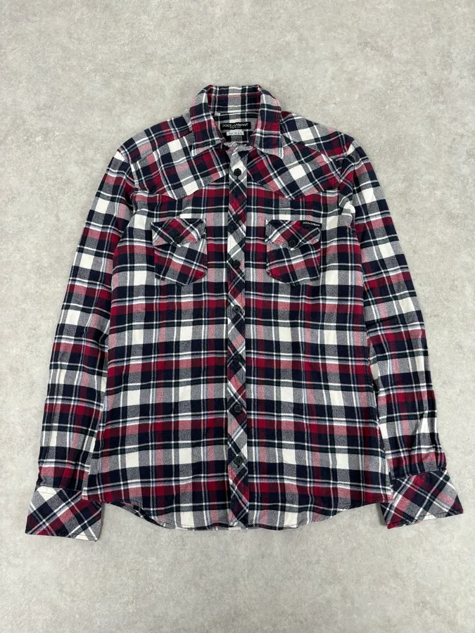 2010s Dolce & Gabbana Red Black White Checkered Sicilian Shirt