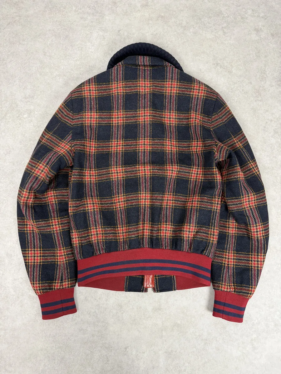 2010s Dolce & Gabbana Red & Navy Wool Checkered Jacket - Image 2
