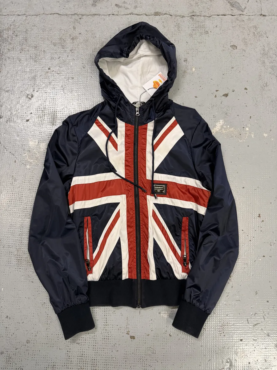 2010s Dolce & Gabbana UK Flag Hooded Navy Jacket