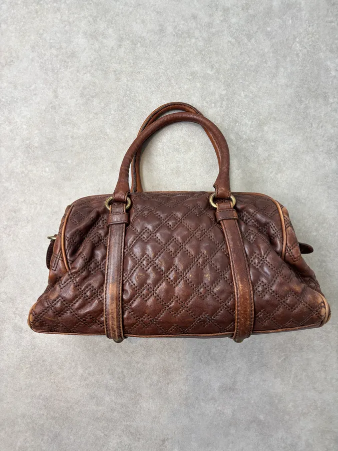 2010s Dolce & Gabbana Vintage Brown Quilted Leather Bowling Bag