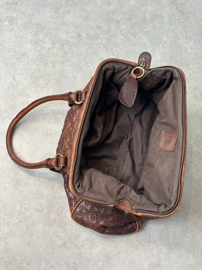 2010s Dolce & Gabbana Vintage Brown Quilted Leather Bowling Bag - Image 11