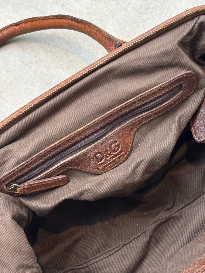 2010s Dolce & Gabbana Vintage Brown Quilted Leather Bowling Bag - Image 13
