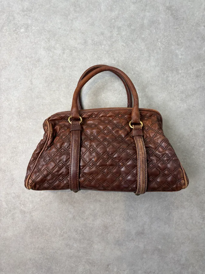 2010s Dolce & Gabbana Vintage Brown Quilted Leather Bowling Bag - Image 4